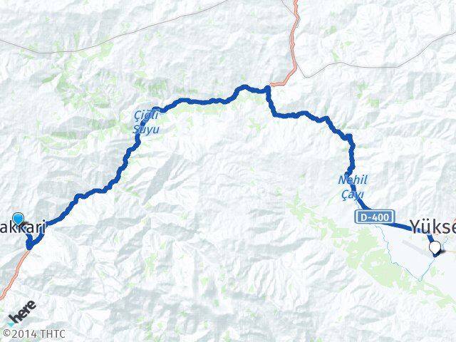 Hakkari Yüksekova S. Eyyubi Havalimanı Arası Kaç Km - Yol Haritası