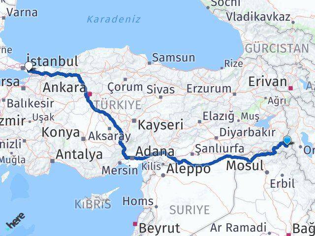 Hakkari Yüksekova Sabiha Gökçen Havalimanı Arası Kaç Km - Yol Haritası