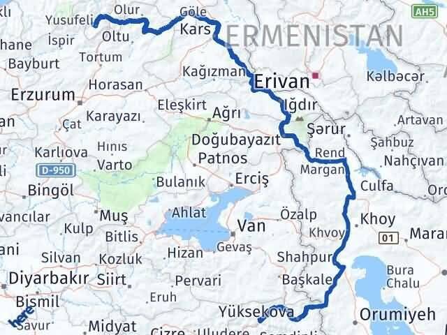 Hakkari Yusufeli Artvin Arası Kaç Km - Yol Haritası