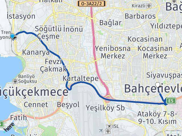 Halkalı Tren Garı Bahçelievler Arası Kaç Km - Yol Tarifi