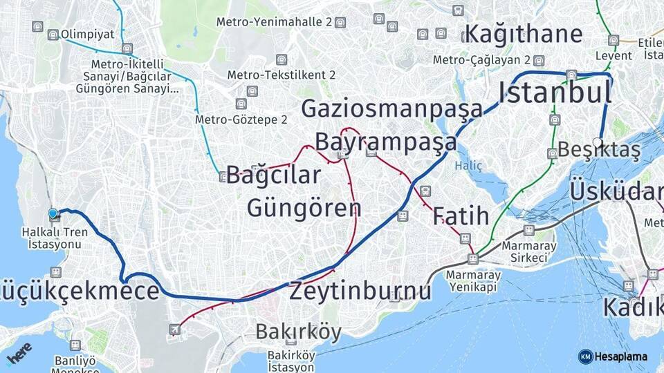 Halkalı Tren Garı Beşiktaş Arası Kaç Km - Yol Tarifi