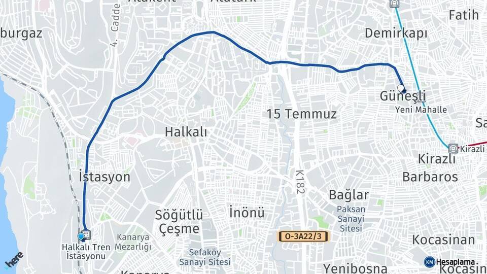 Halkalı Tren Garı Güneşli Arası Kaç Km - Yol Tarifi