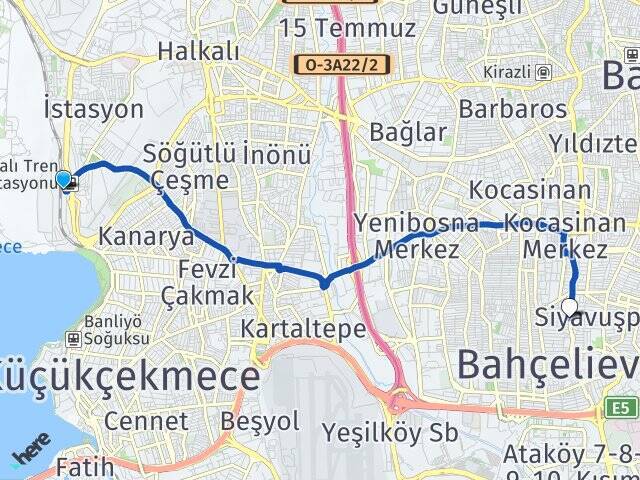 Halkalı Tren Garı Şirinevler Arası Kaç Km - Yol Tarifi