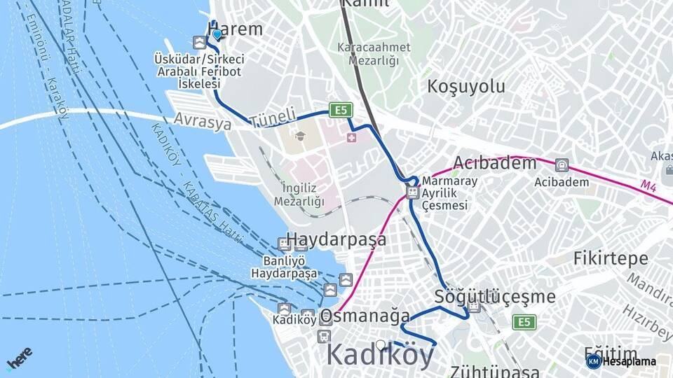 Harem Otogarı Kadıköy Arası Kaç Km - Yol Tarifi