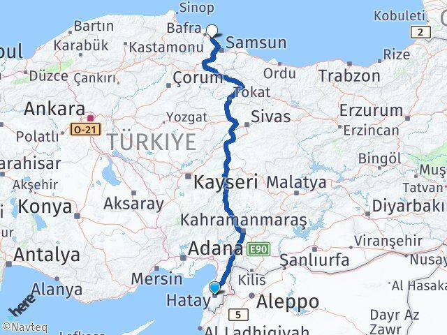 Hatay 19 Mayıs Samsun Arası Kaç Km - Yol Haritası