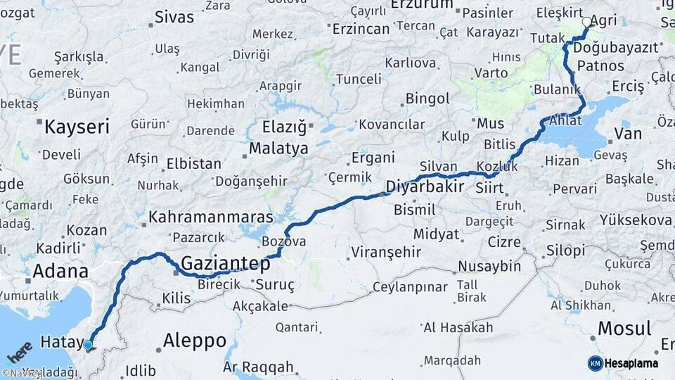 Hatay Ağrı Arası Kaç Km - Yol Haritası