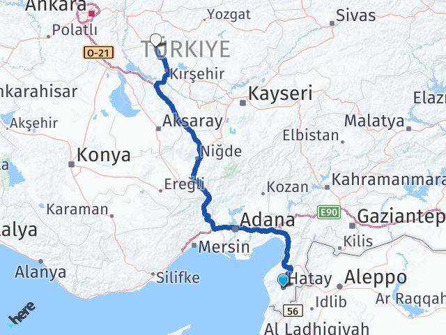 Hatay Akpınar Kırşehir Arası Kaç Km - Yol Haritası