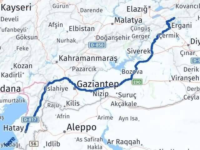 Hatay Alacakaya Elazığ Arası Kaç Km - Yol Haritası