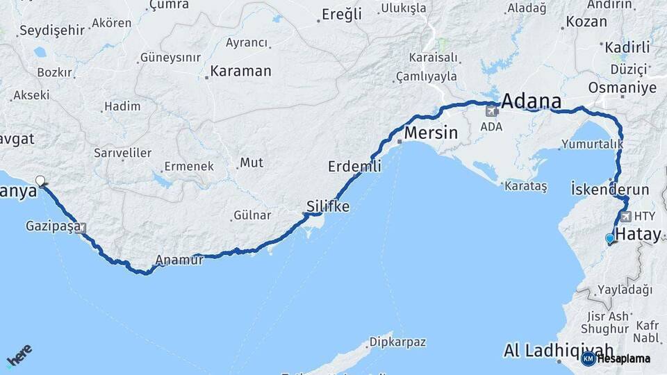 Hatay Alanya Antalya Arası Kaç Km - Yol Haritası