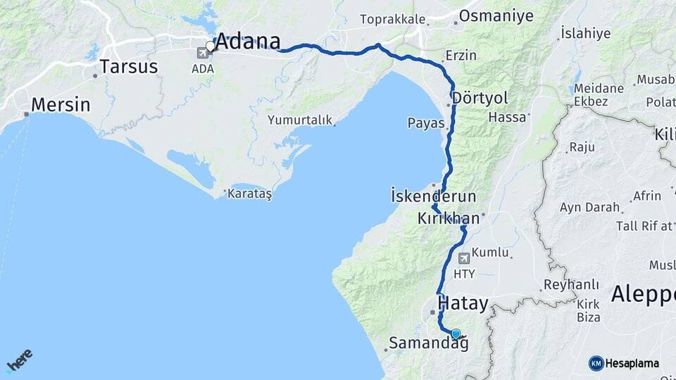 Hatay Altınözü Adana Arası Kaç Km - Yol Haritası
