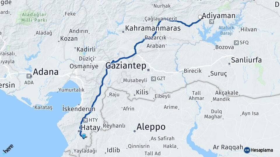 Hatay Altınözü Adıyaman Arası Kaç Km - Yol Haritası