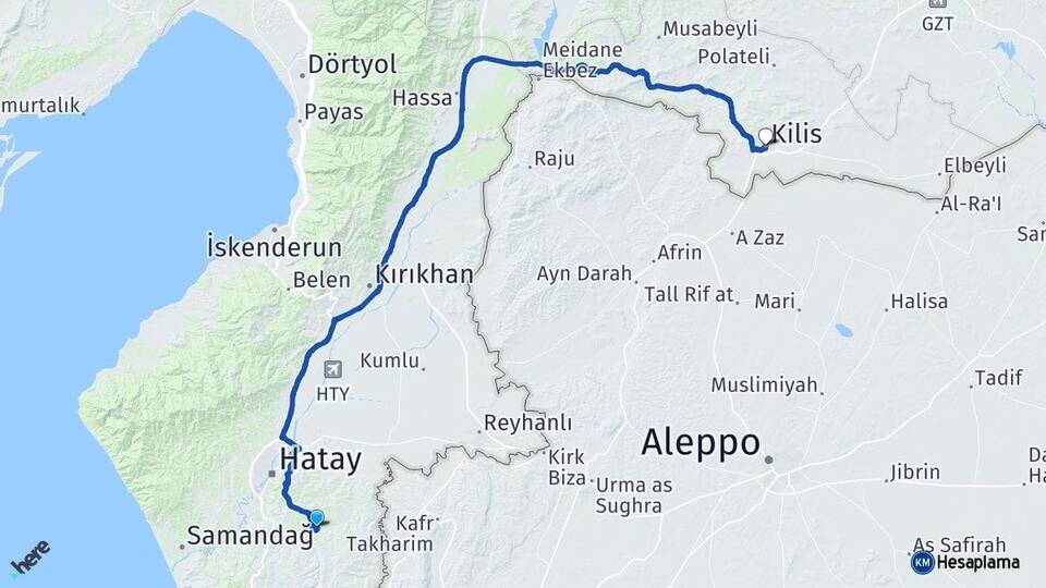 Hatay Altınözü Kilis Arası Kaç Km - Yol Haritası