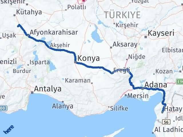 Hatay Altıntaş Kütahya Arası Kaç Km - Yol Haritası