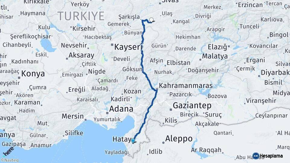 Hatay Altınyayla Sivas Arası Kaç Km - Yol Haritası