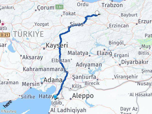 Hatay Alucra Giresun Arası Kaç Km - Yol Haritası