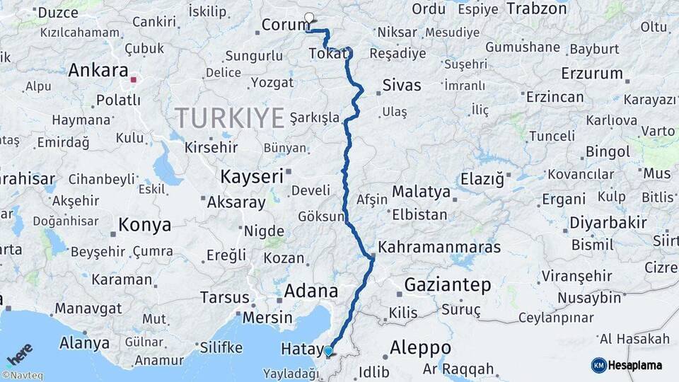 Hatay Amasya Arası Kaç Km - Yol Haritası
