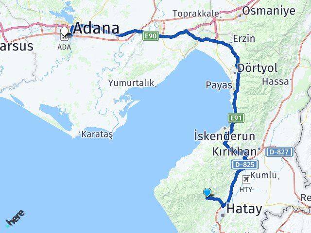 Hatay Antakya Adana Havalimanı Arası Kaç Km - Yol Haritası