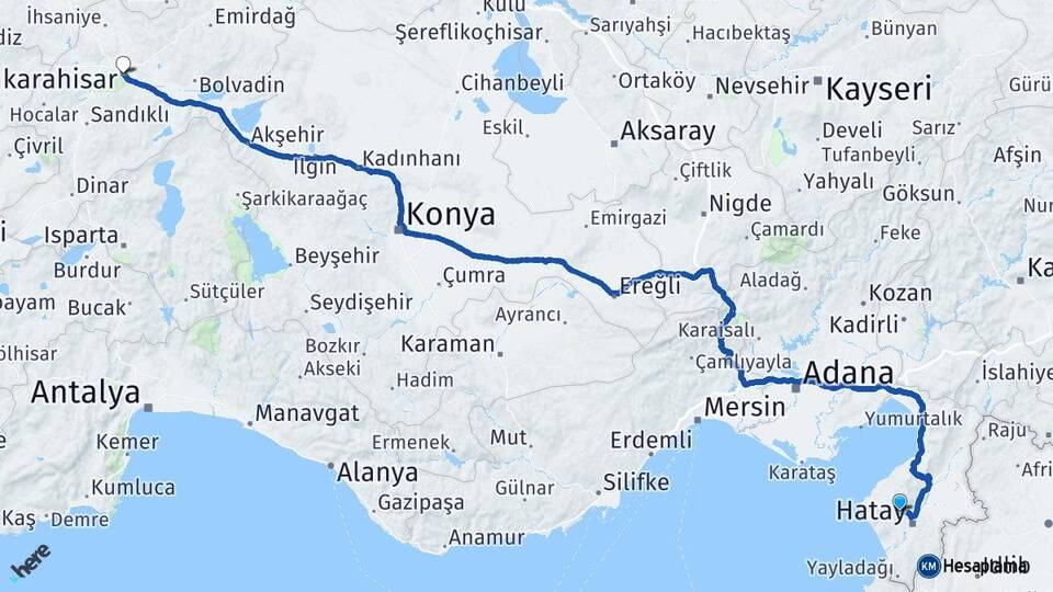 Hatay Antakya Afyonkarahisar Arası Kaç Km - Yol Haritası