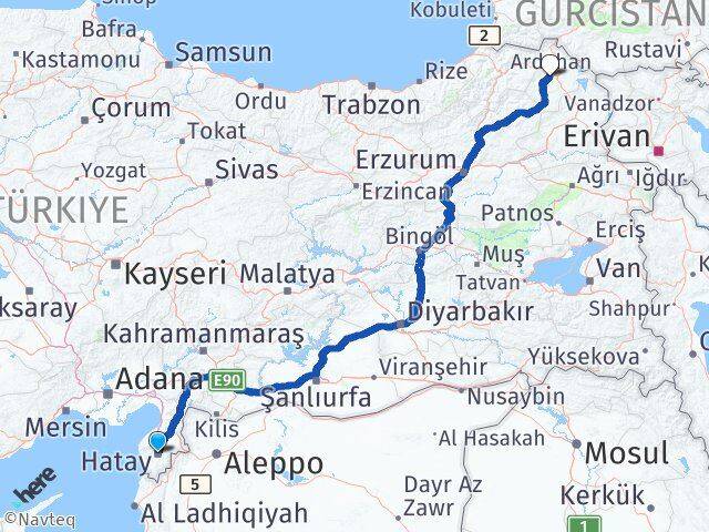 Hatay Antakya Ardahan Arası Kaç Km - Yol Haritası