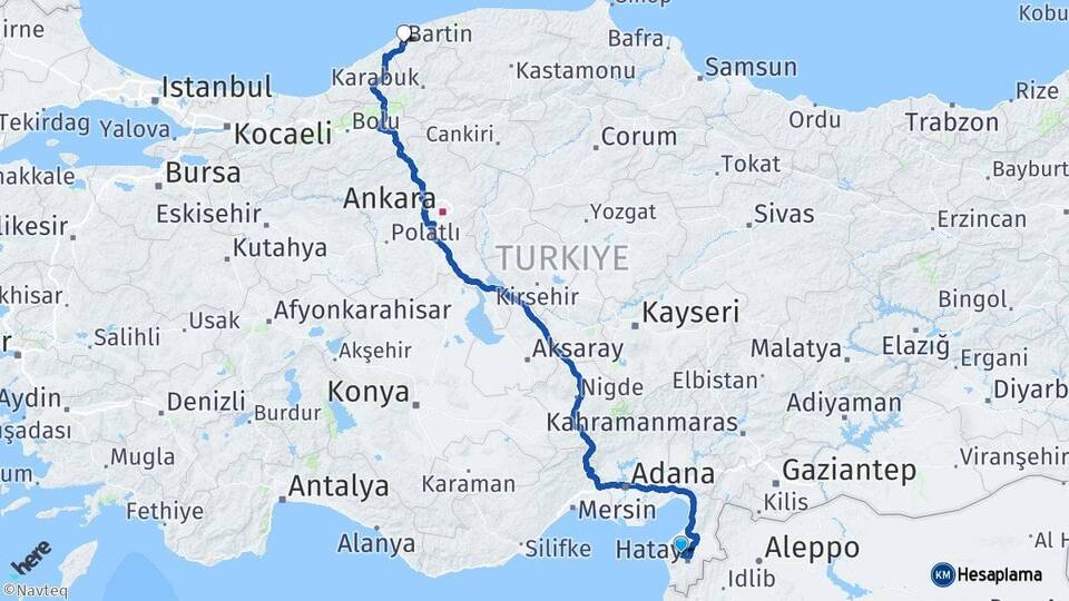 Hatay Antakya Bartın Arası Kaç Km - Yol Haritası