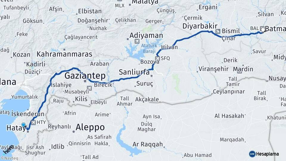 Hatay Antakya Batman Arası Kaç Km - Yol Haritası