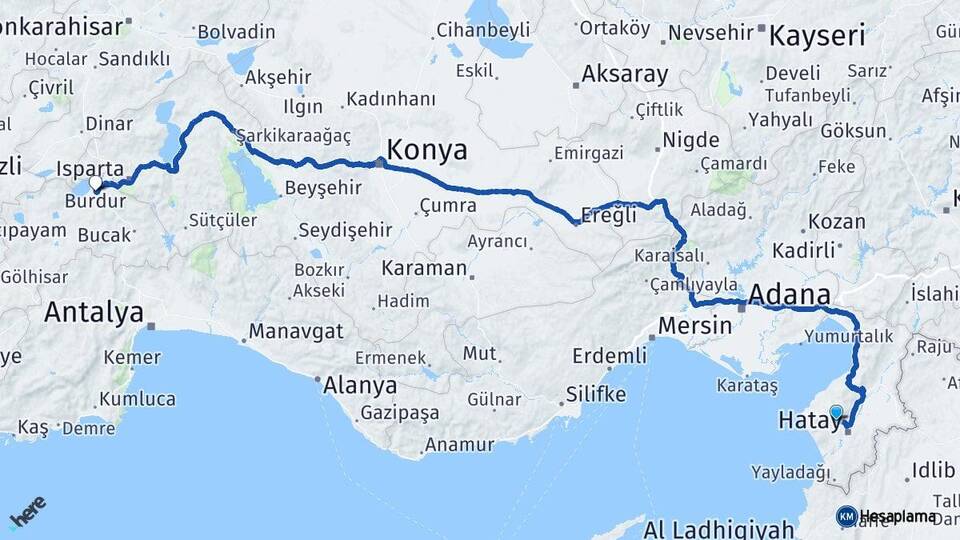 Hatay Antakya Burdur Arası Kaç Km - Yol Haritası