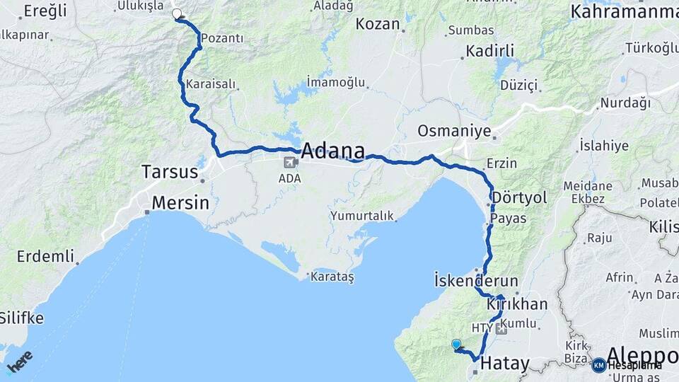 Hatay Antakya Çiftehan Ulukışla Niğde Arası Kaç Km - Yol Haritası