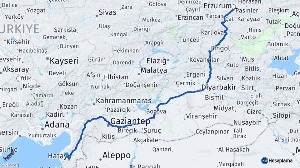 Hatay Antakya Erzurum Arası Kaç Km - Yol Haritası