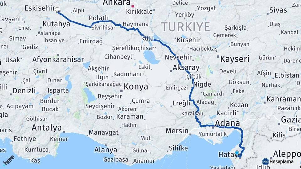 Hatay Antakya Eskişehir Arası Kaç Km - Yol Haritası