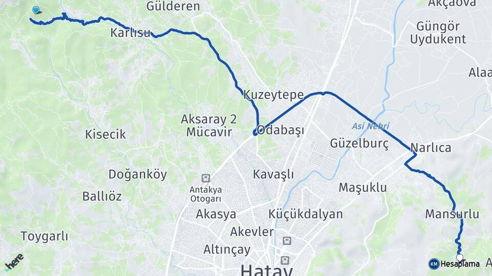 Hatay Antakya Gökçegöz Antakya Arası Kaç Km - Yol Haritası