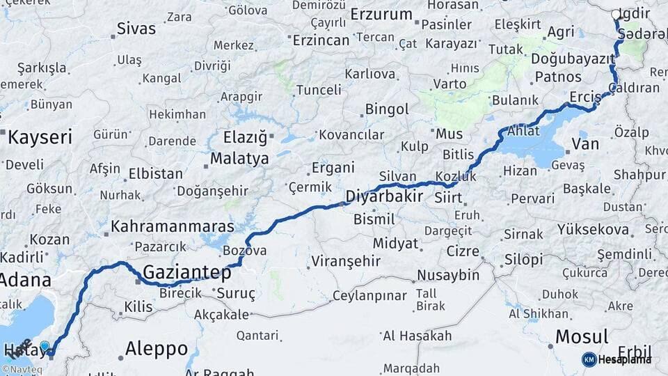 Hatay Antakya Iğdır Arası Kaç Km - Yol Haritası