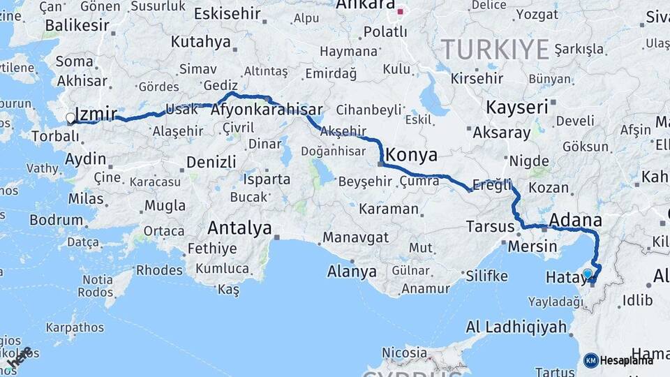 Hatay Antakya İzmir Arası Kaç Km - Yol Haritası