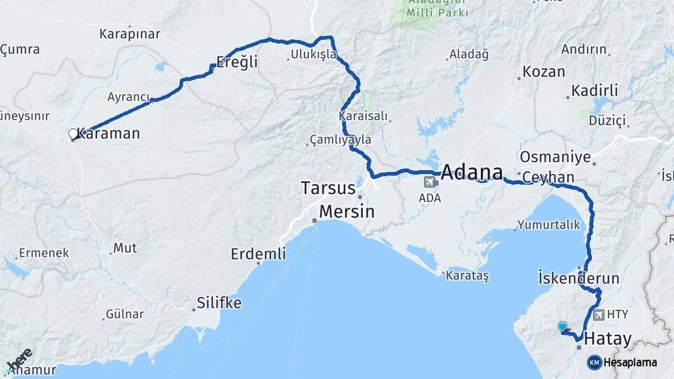 Hatay Antakya Karaman Arası Kaç Km - Yol Haritası