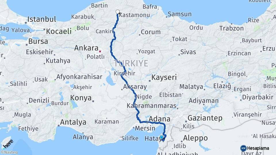 Hatay Antakya Kastamonu Arası Kaç Km - Yol Haritası