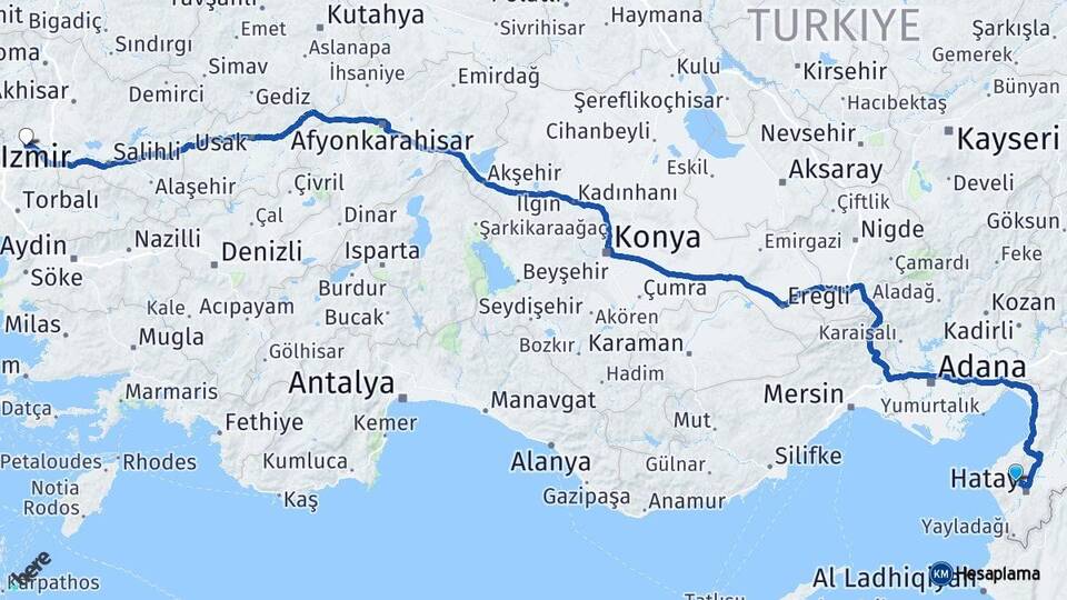 Hatay Antakya Manisa Arası Kaç Km - Yol Haritası