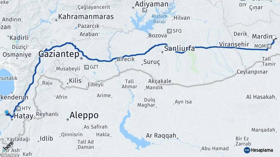 Hatay Antakya Mardin Arası Kaç Km - Yol Haritası