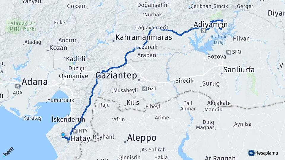 Hatay Antakya Menzil Kahta Adıyaman Arası Kaç Km - Yol Haritası