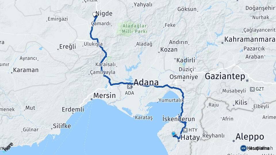 Hatay Antakya Niğde Arası Kaç Km - Yol Haritası