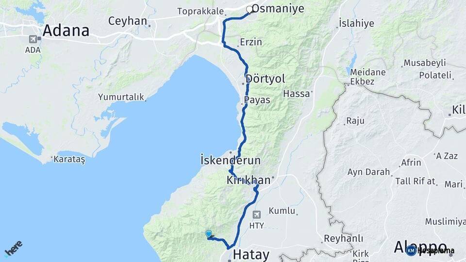 Hatay Antakya Osmaniye Arası Kaç Km - Yol Haritası
