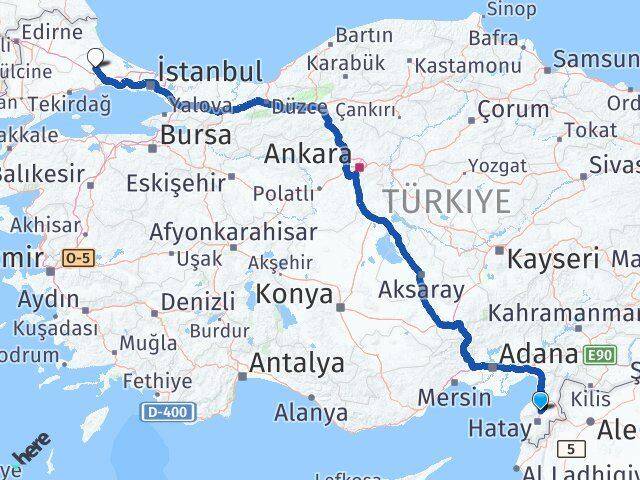 Hatay Antakya Serinyol Çerkezköy Tekirdağ Arası Kaç Km - Yol Haritası