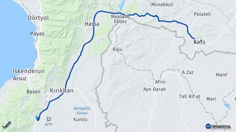 Hatay Antakya Serinyol Kilis Arası Kaç Km - Yol Haritası