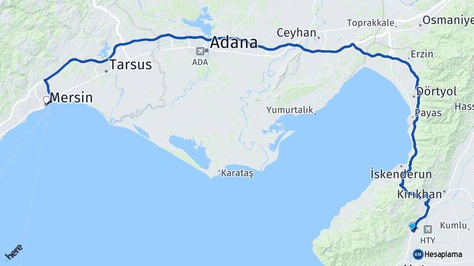 Hatay Antakya Serinyol Mersin Arası Kaç Km - Yol Haritası