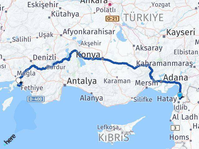 Hatay Antakya Serinyol Muğla Arası Kaç Km - Yol Haritası