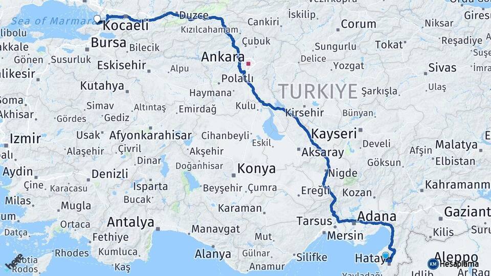 Hatay Antakya Yalova Arası Kaç Km - Yol Haritası