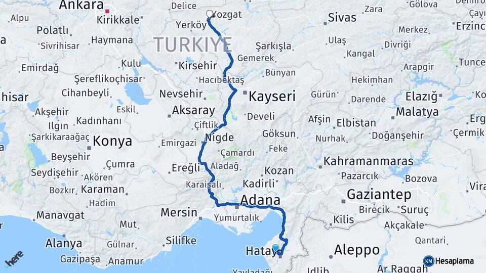 Hatay Antakya Yozgat Arası Kaç Km - Yol Haritası