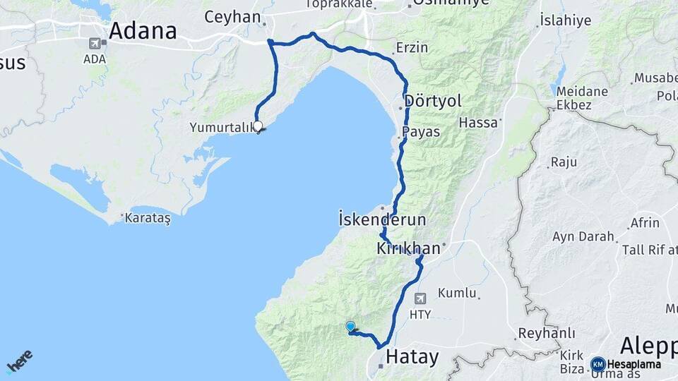 Hatay Antakya Yumurtalık Adana Arası Kaç Km - Yol Haritası