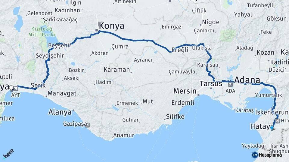 Hatay Antalya Arası Kaç Km - Yol Haritası