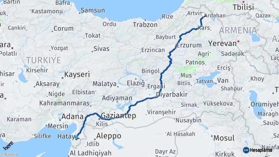 Hatay Ardahan Arası Kaç Km - Yol Haritası