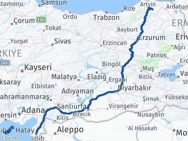 Hatay Ardanuç Artvin Arası Kaç Km - Yol Haritası