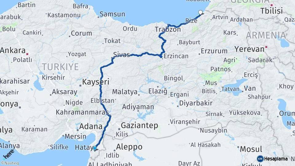 Hatay Arhavi Arası Kaç Km - Yol Tarifi